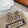 Gucci Double G Crystal Pendant Earrings - 18K White Gold