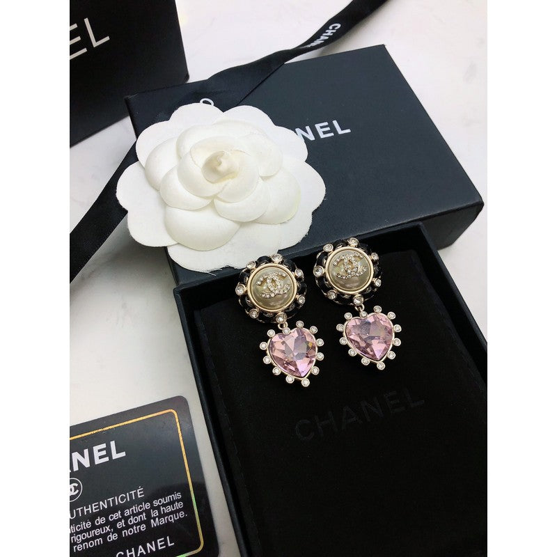 Chanel Heart Pink Crystal Earrings - 18K Yellow Gold