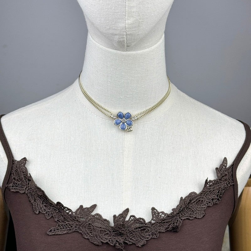 Chanel 26C Blue Flower Choker Necklace
