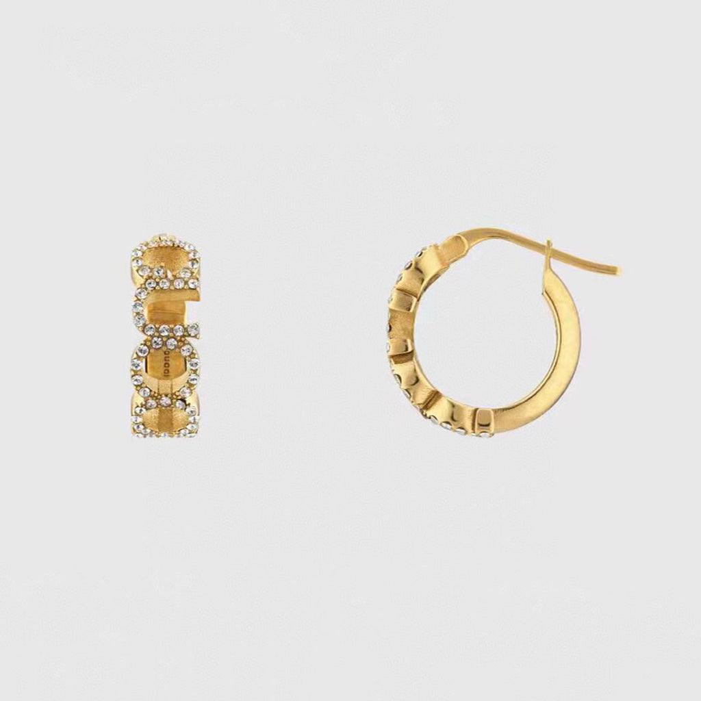 Gucci Double G Embellished Script Letter Earrings - 18K Yellow Gold