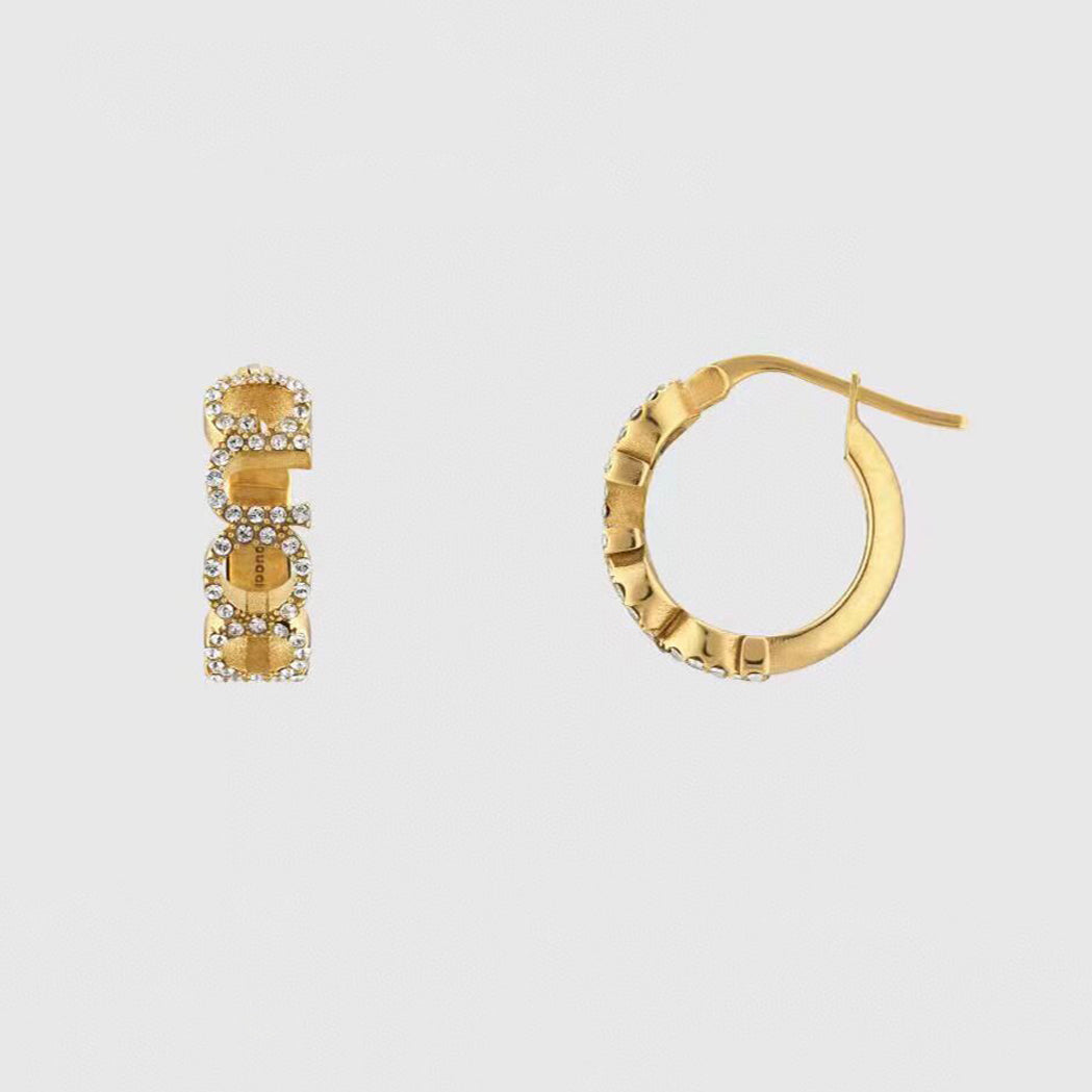 Gucci Double G Embellished Script Letter Earrings - 18K Yellow Gold