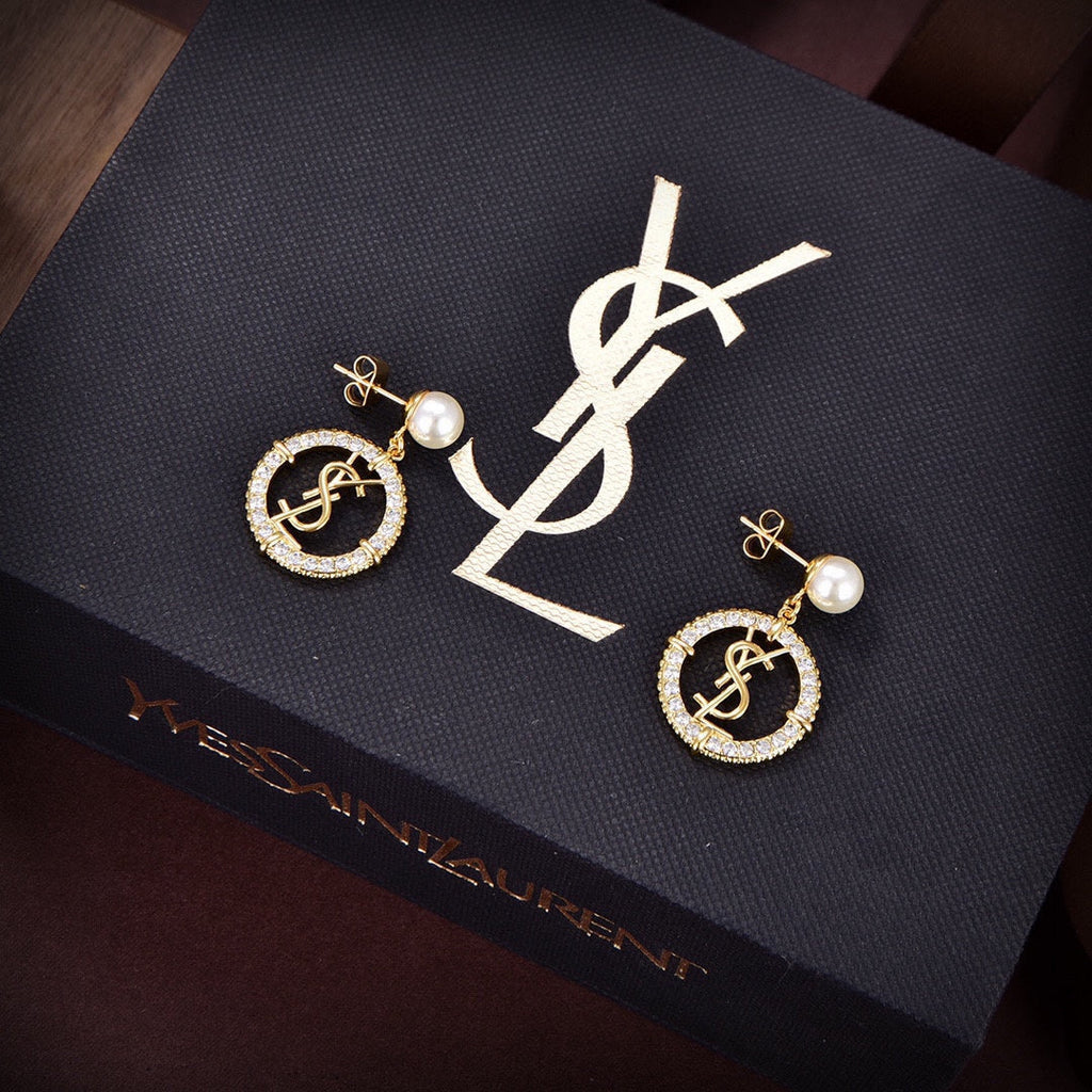 YSL Circle Diamond Earrings - 18K Yellow Gold