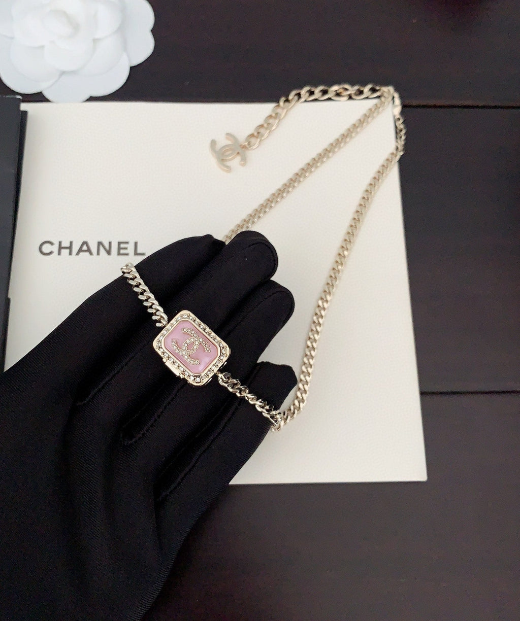 Chanel Pink Resin Chain Necklace