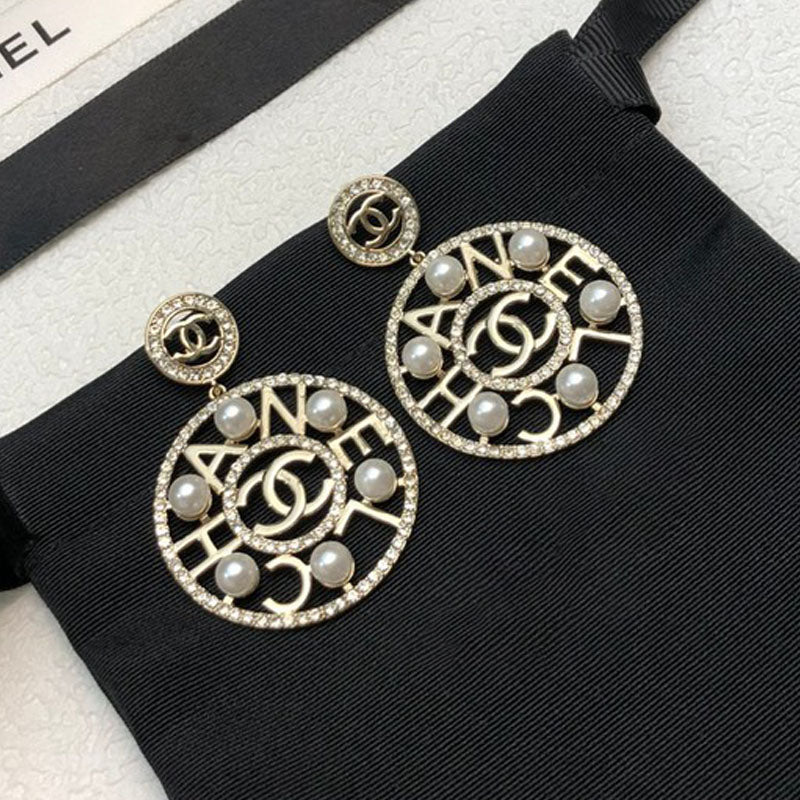 Chanel Circle Pearl Pendant Earrings - 18K Yellow Gold