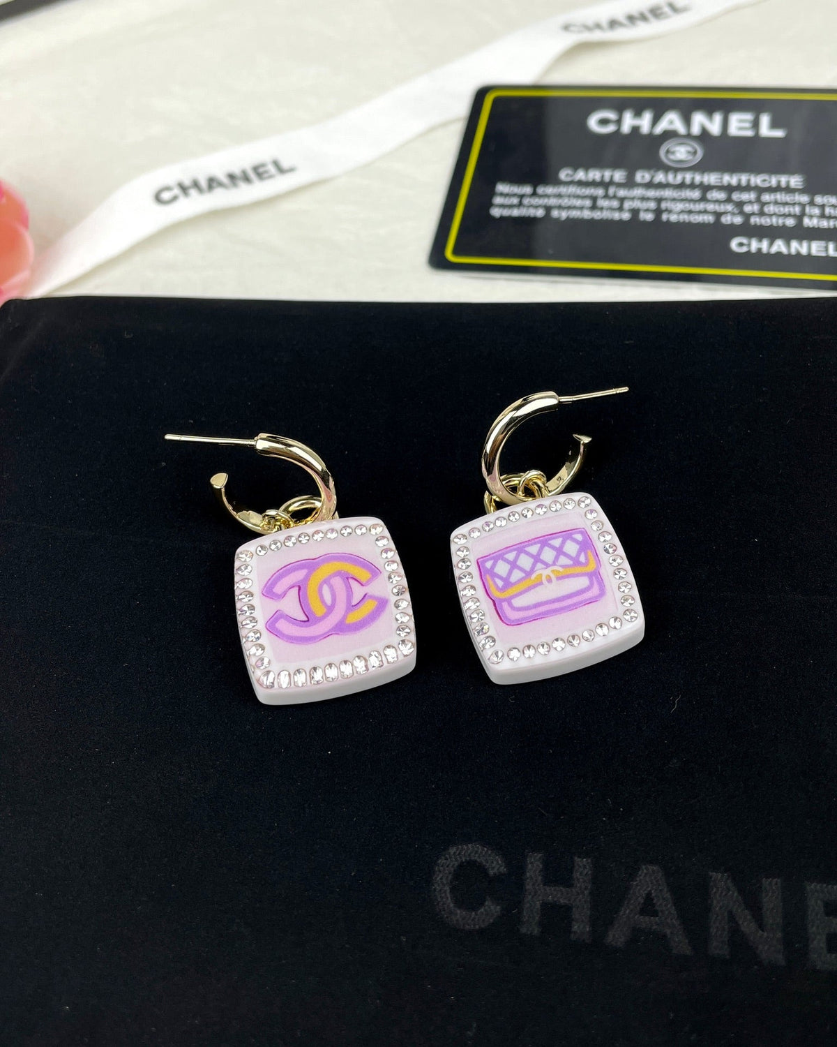 Chanel Pink Bottle Earrings - 18K Yellow Gold
