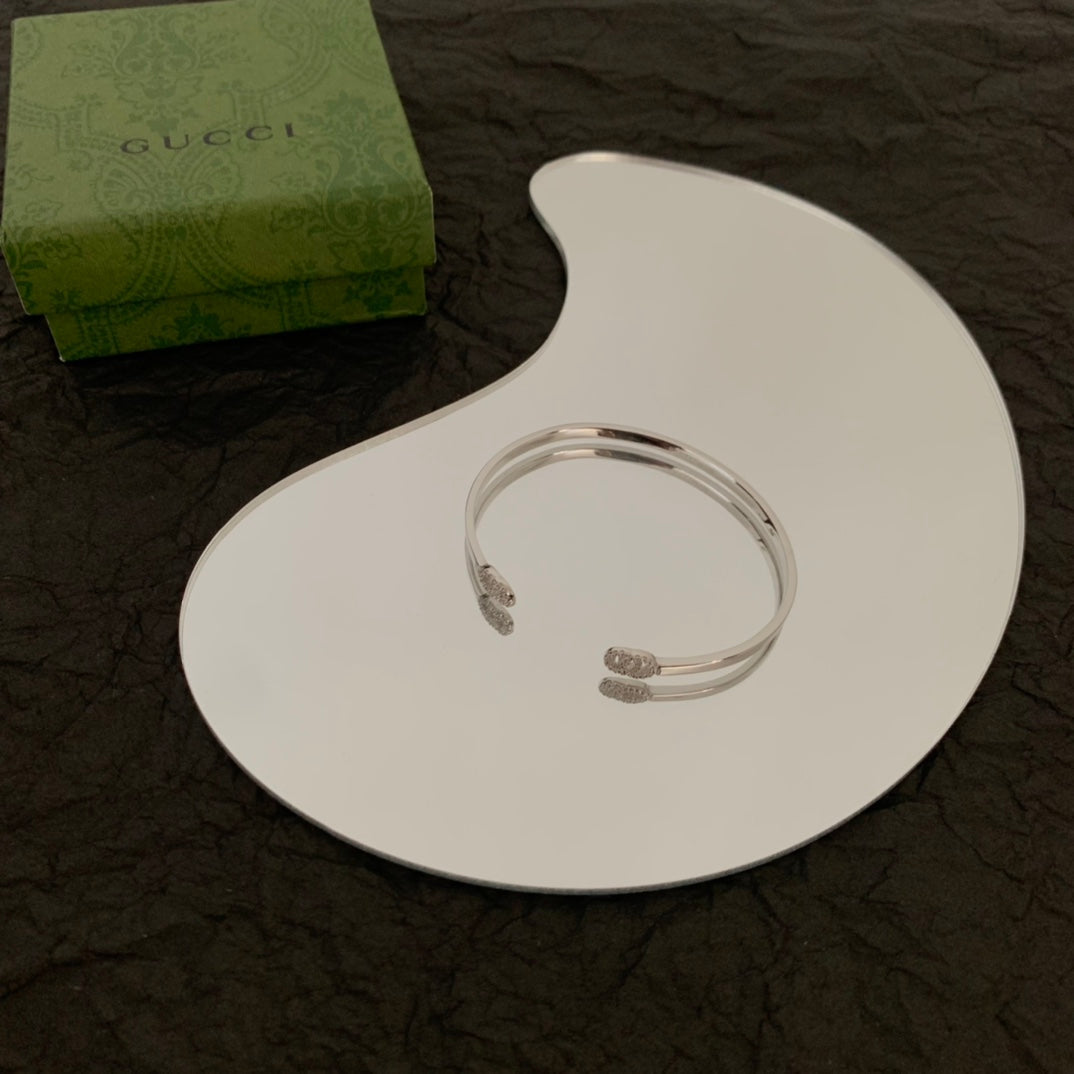 Gucci Double G Running Diamond Cuff Bracelet