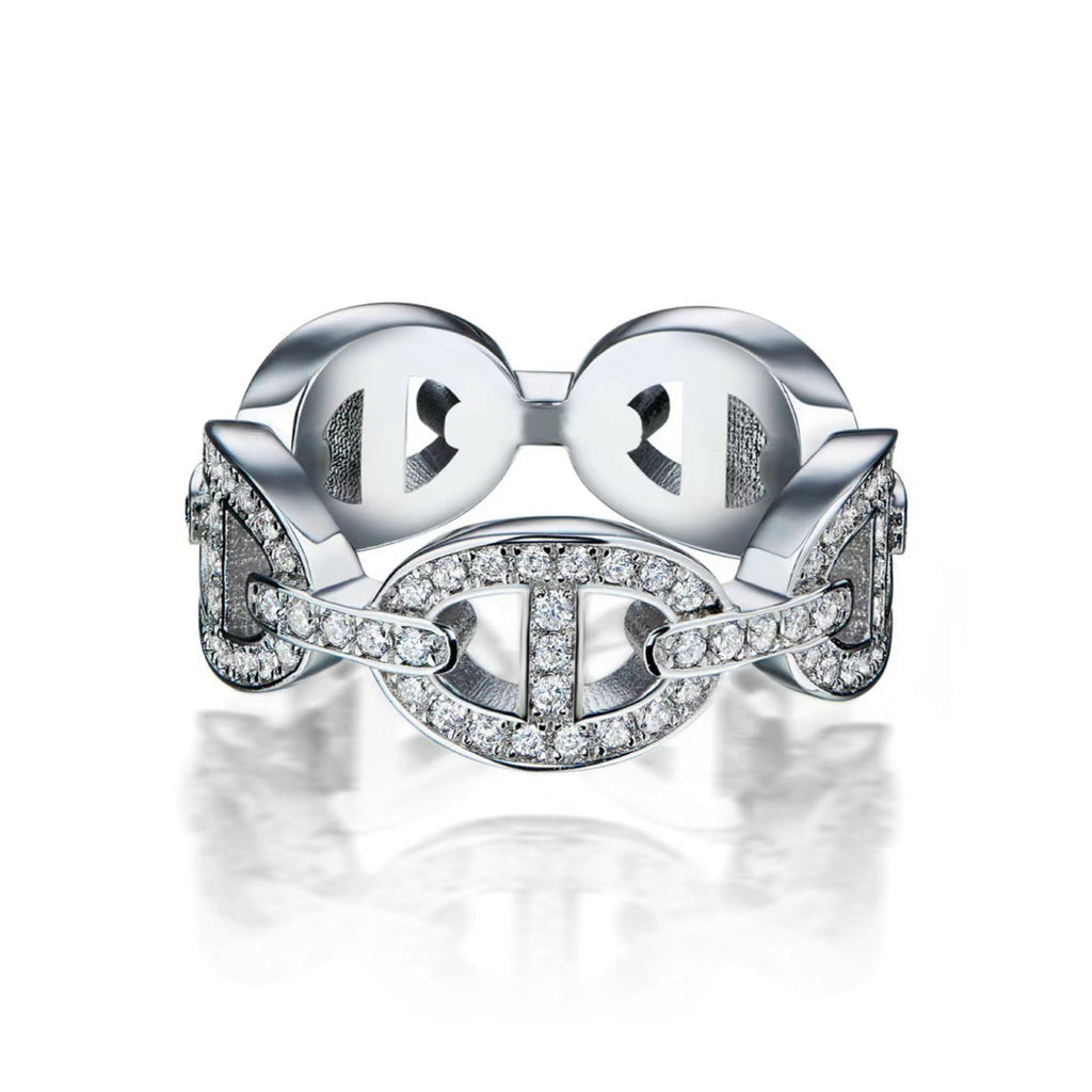 Hermes Chaine d'Ancre Enchainee Diamond Ring - 18K White Gold
