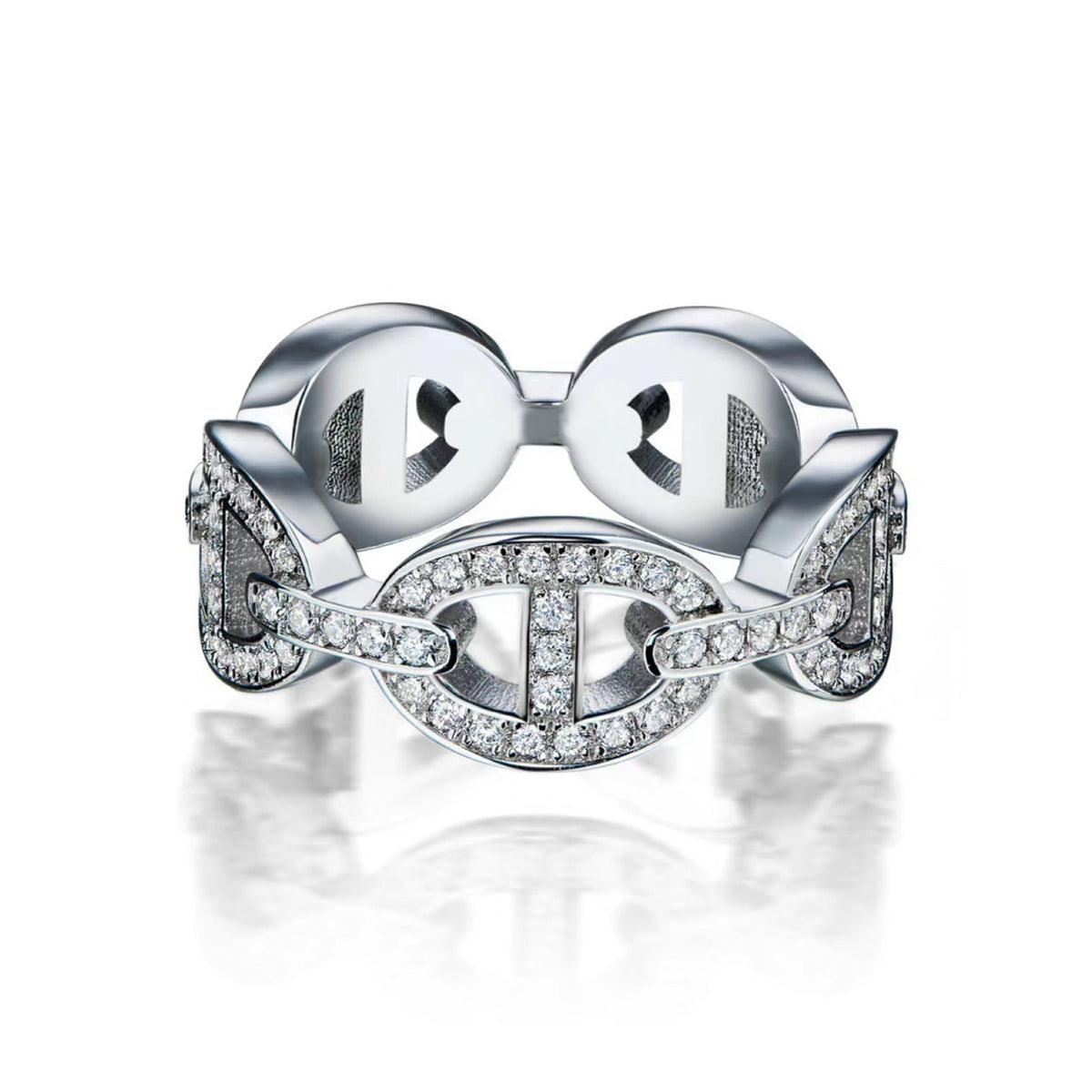 Hermes Chaine d'Ancre Enchainee Diamond Ring - 18K White Gold