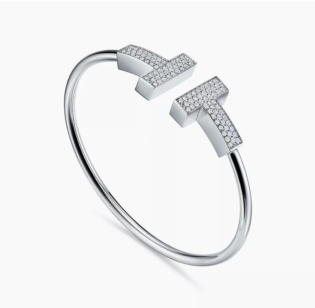 Tiffany Wide Moissanite Wire Bracelet - 18K White Gold