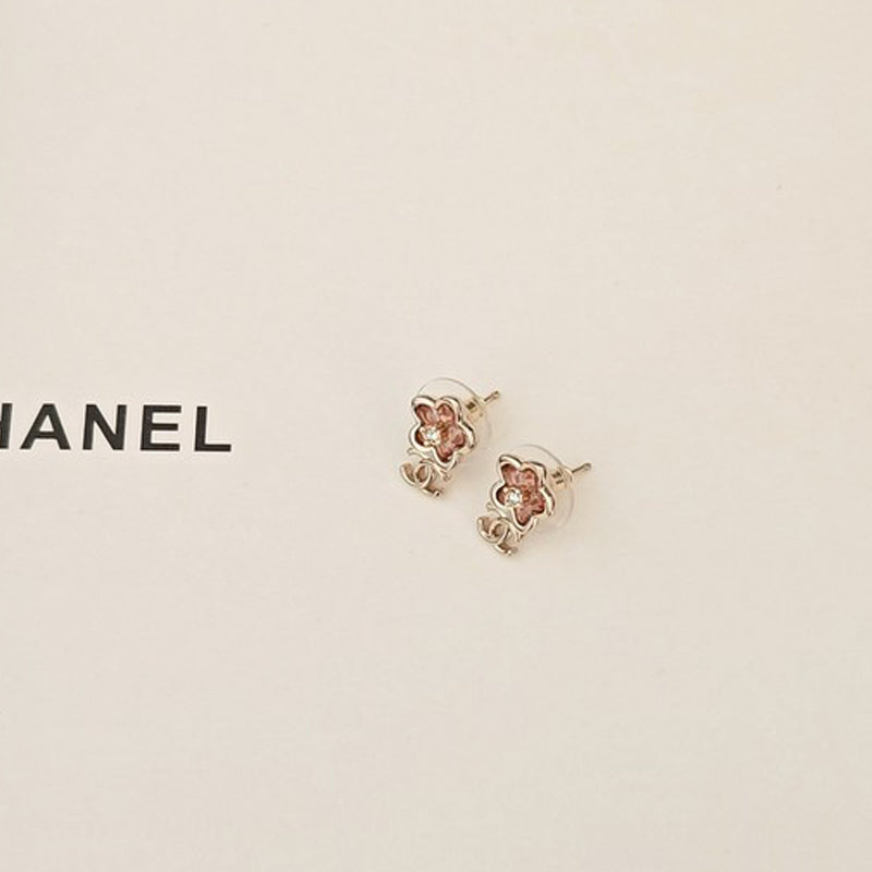 Chanel Pink Crystal Earrings - 1.75 cm Height - 18K Yellow Gold
