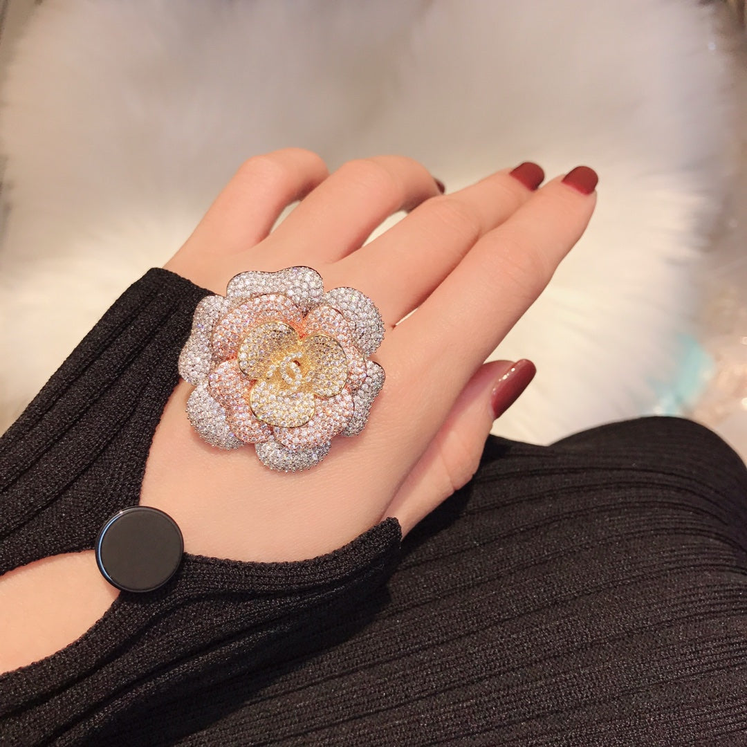 Chanel Pink Flower Diamond Brooch