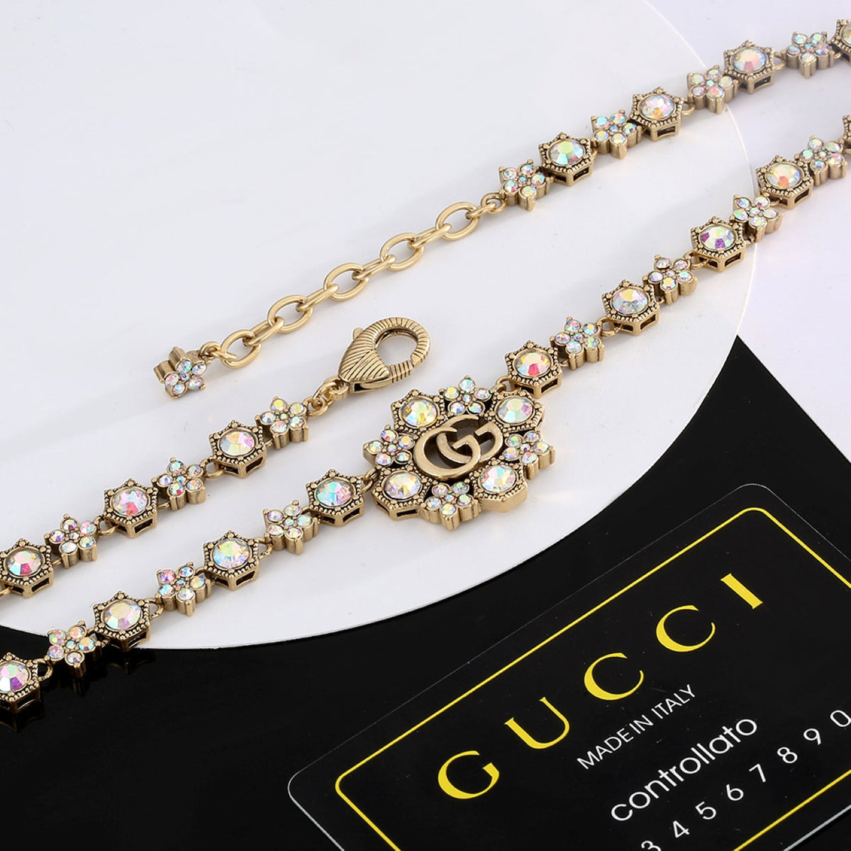 Gucci Double G Crystals Chain Choker Necklace