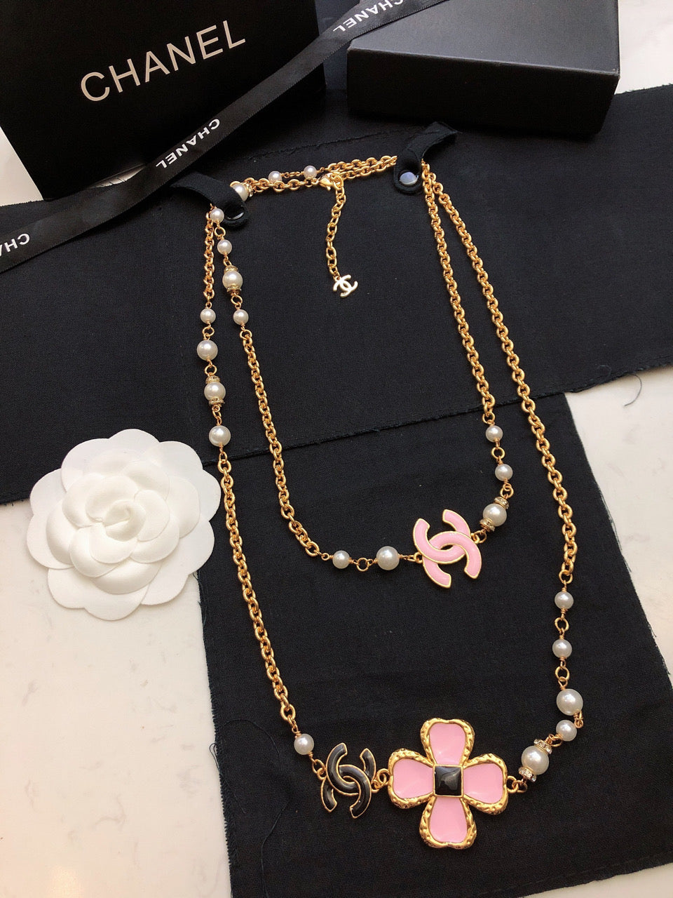 Chanel Pink Flowers Necklace