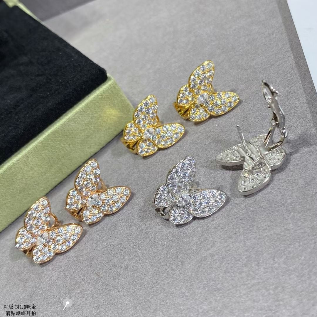 Two Butterfly Diamond Earrings - 18K Gold