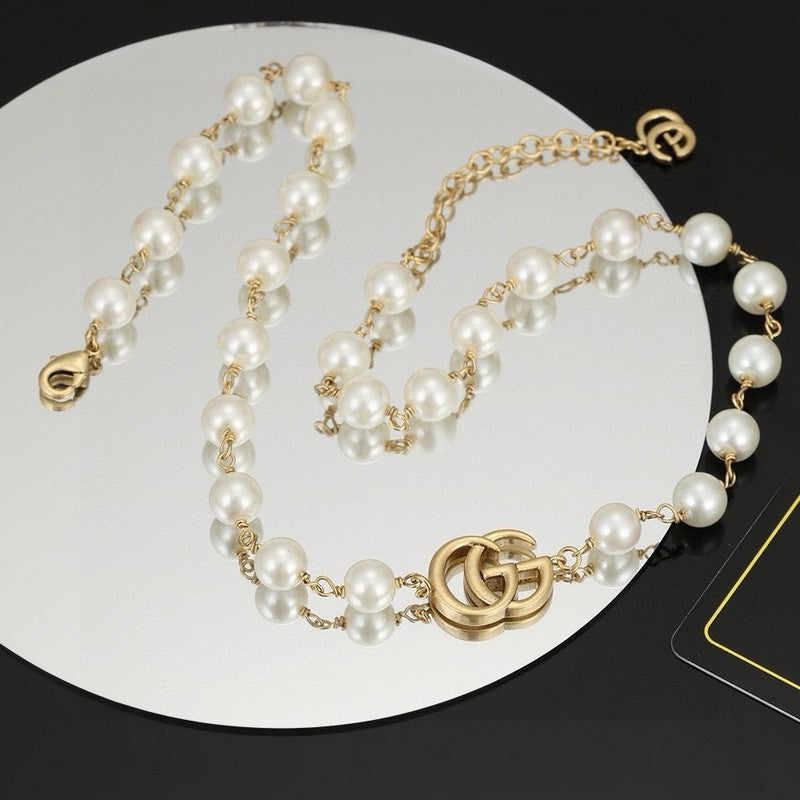 Gucci Double G Pearl Necklace