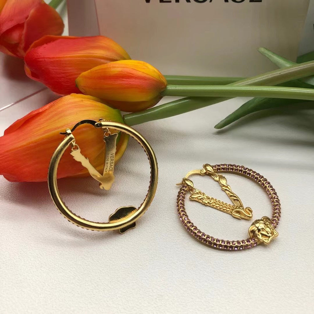 Pink Crystal Earrings - 18K Yellow Gold
