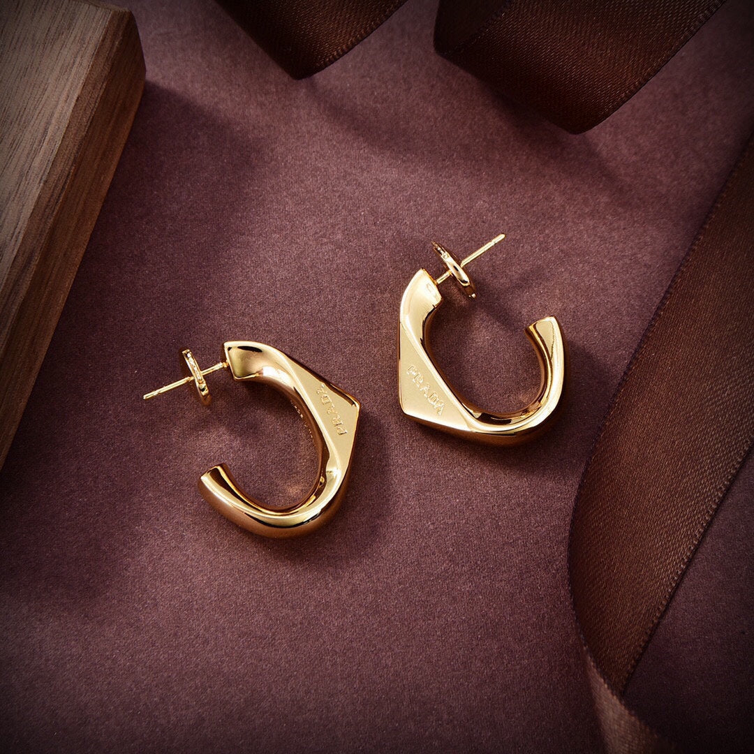 Prada Triangle Open Earrings - 18K Gold