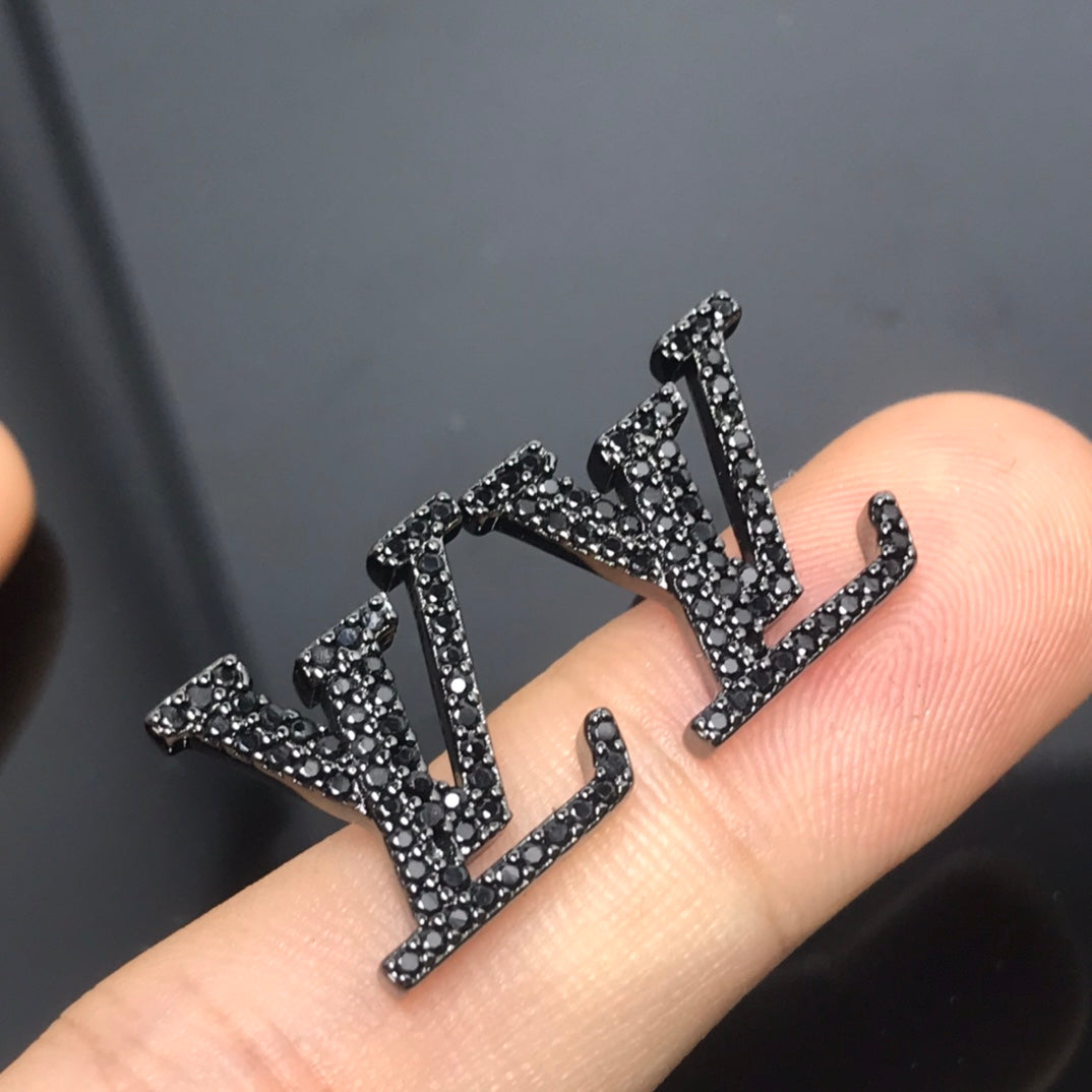 Louis Vuitton Iconic Black Crystal Stud Earrings - 18K White Gold