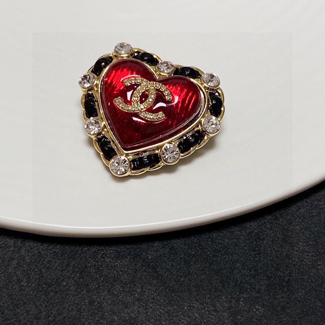 Chanel Red Crystal Heart Brooch