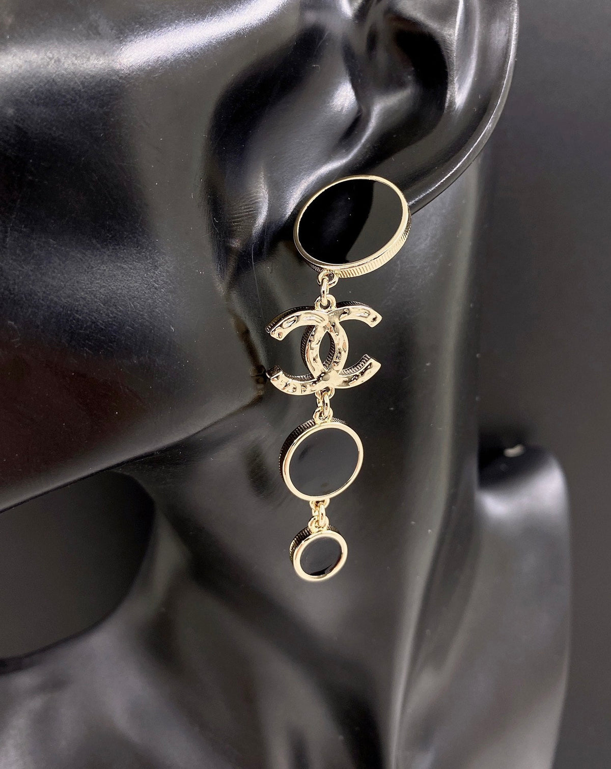 Chanel Black Crystal Earrings - 18K Yellow Gold