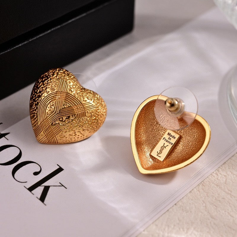 YSL Heart Earrings - 18K Yellow Gold