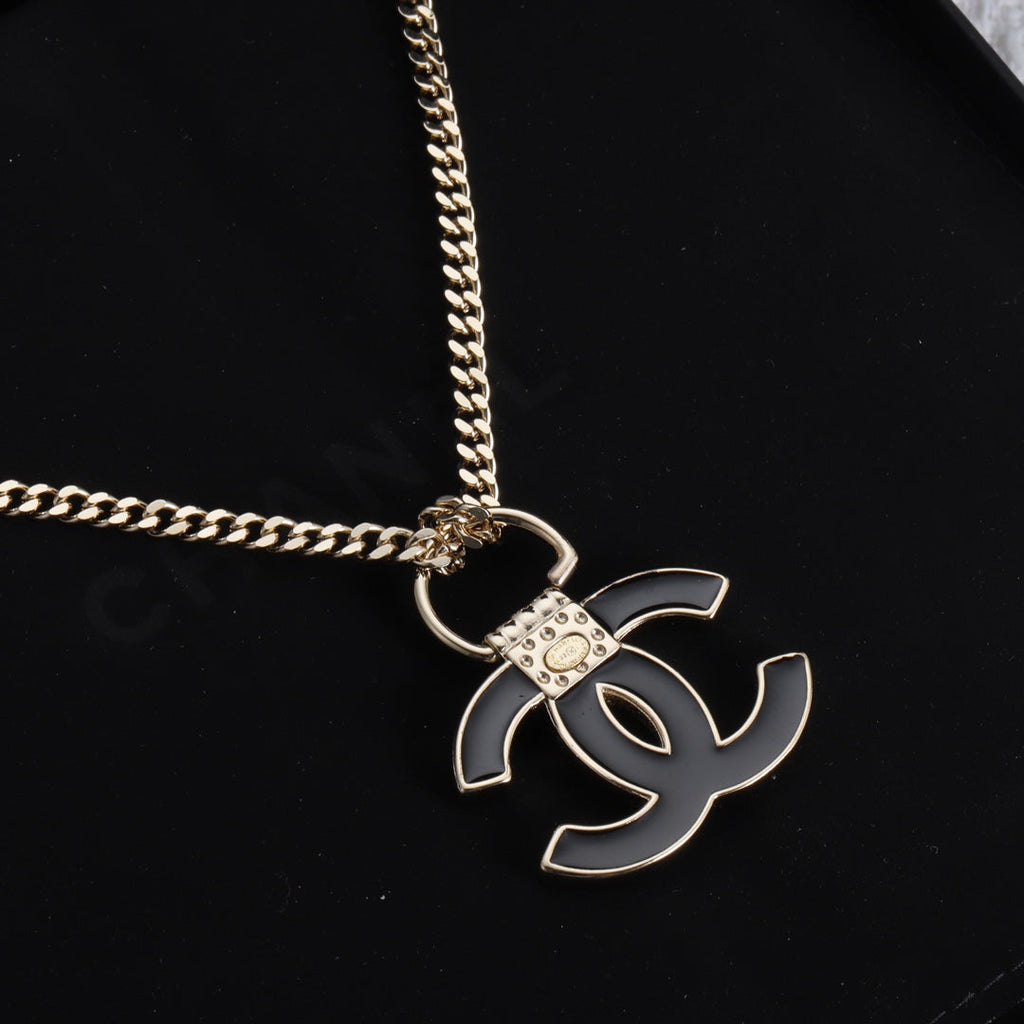 Chanel Black Resin Logo Necklace