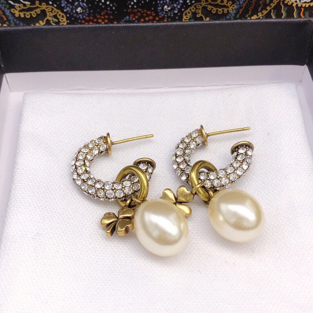 Dior March Grass Pearl Crystal Earrings