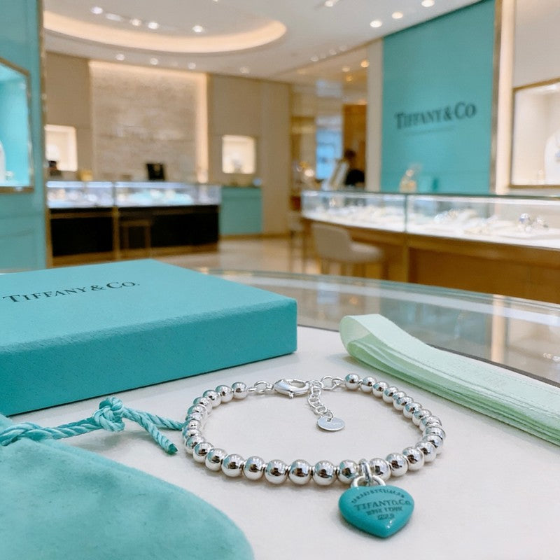 Return to Tiffany Big Blue Heart Tag Bead Bracelet - 18K White Gold