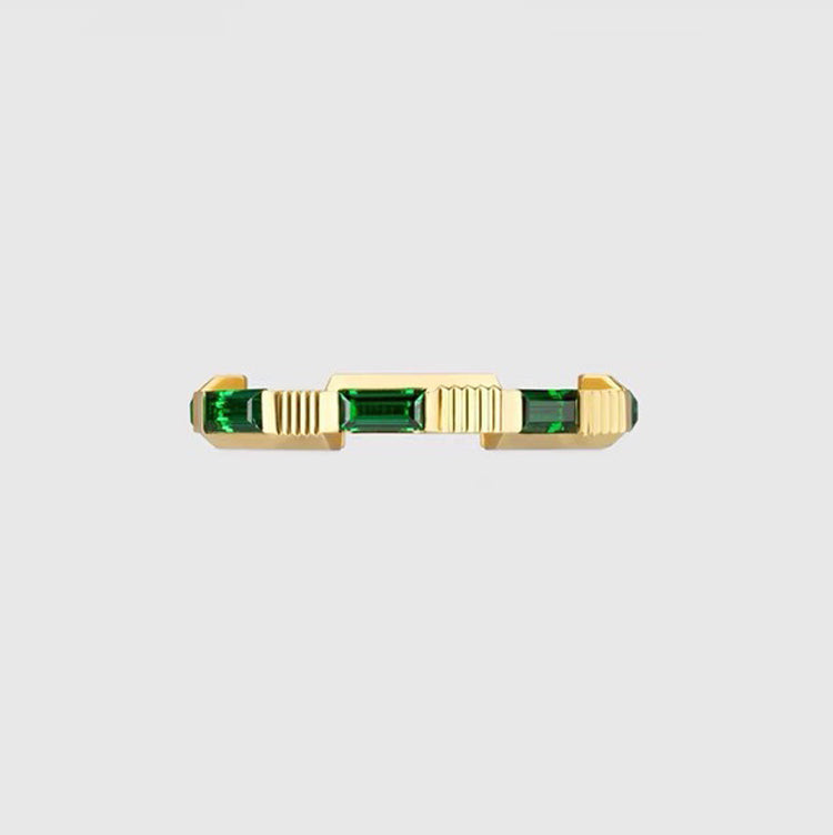 Gucci Double G Link To Love Tourmaline Green And Diamond Ring - 18K Yellow Gold