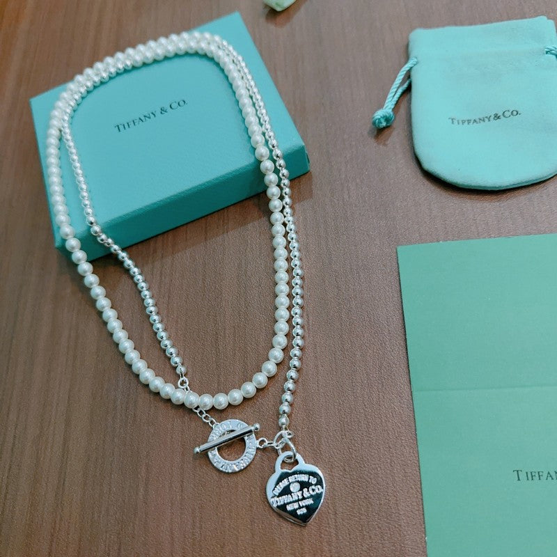 Return to Tiffany Heart Tag Chain Pearl Link Necklace