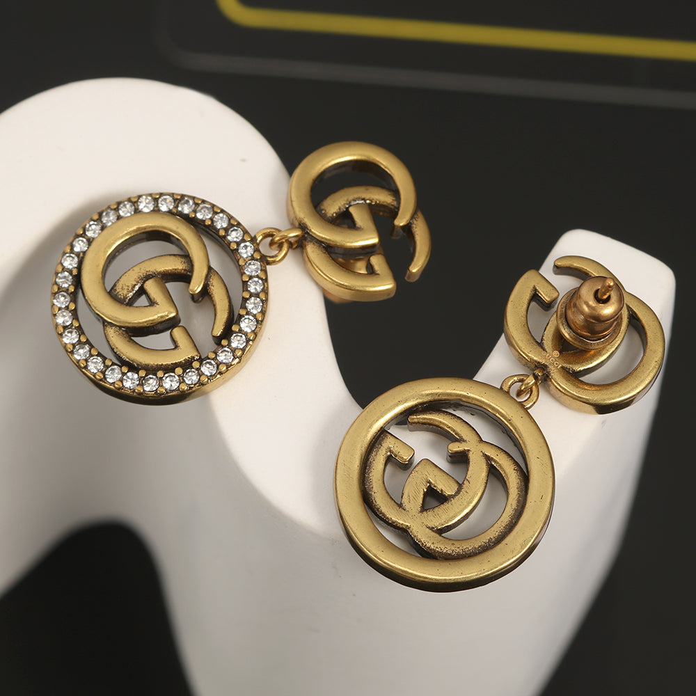 Gucci Double G Crystals Vintage Earrings - 18K Yellow Gold