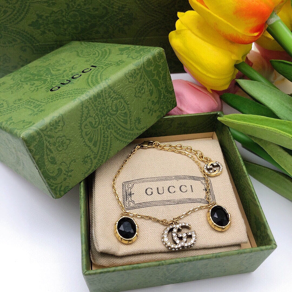 Gucci Double G Black Stones Bracelet