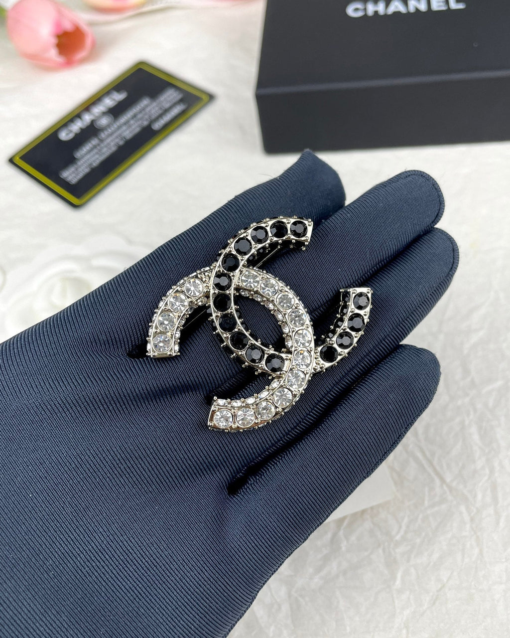 Chanel Black & White Crystal Brooch