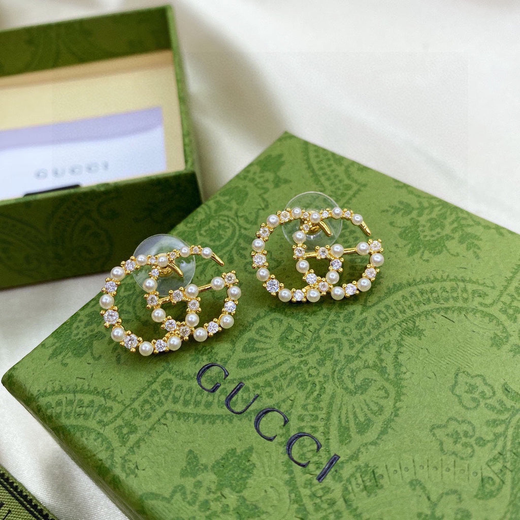 Gucci Double G Pearl Earrings - 18K Yellow Gold