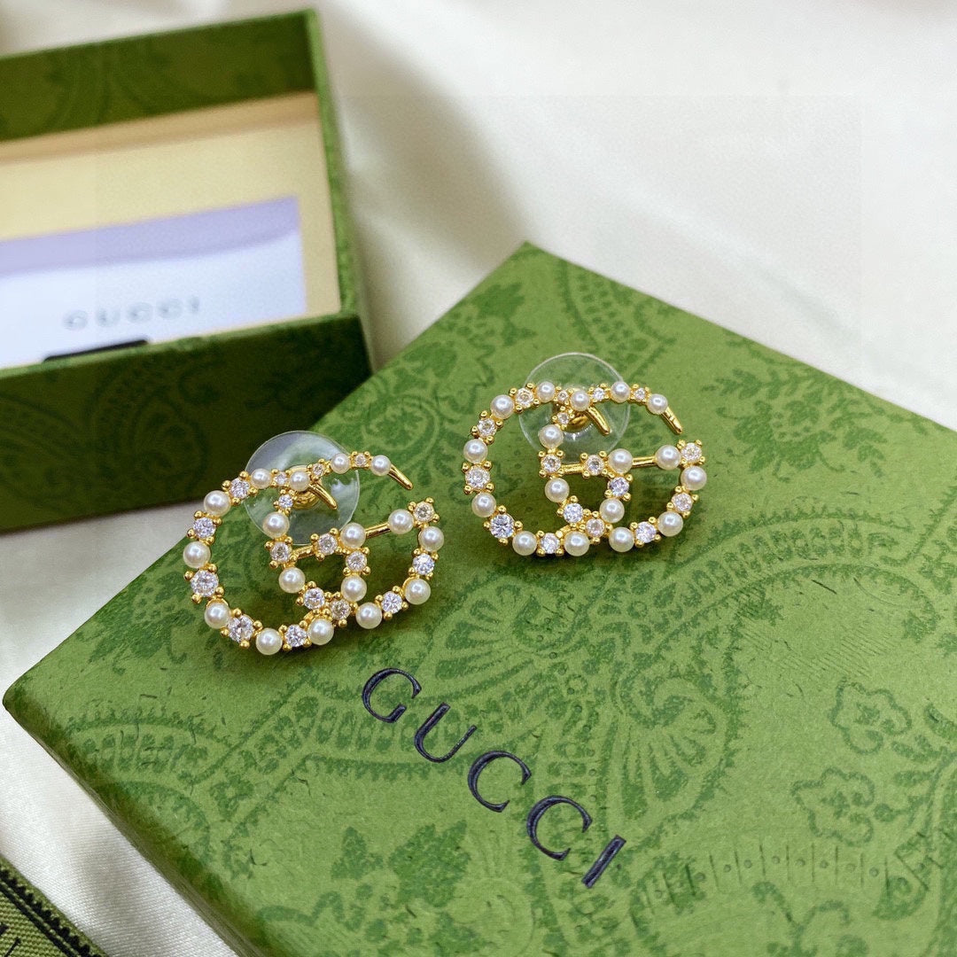 Gucci Double G Pearl Earrings - 18K Yellow Gold