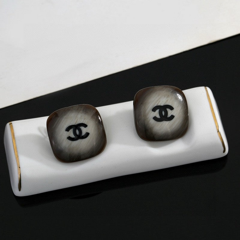 Chanel Black Square Earrings - 18K White Gold