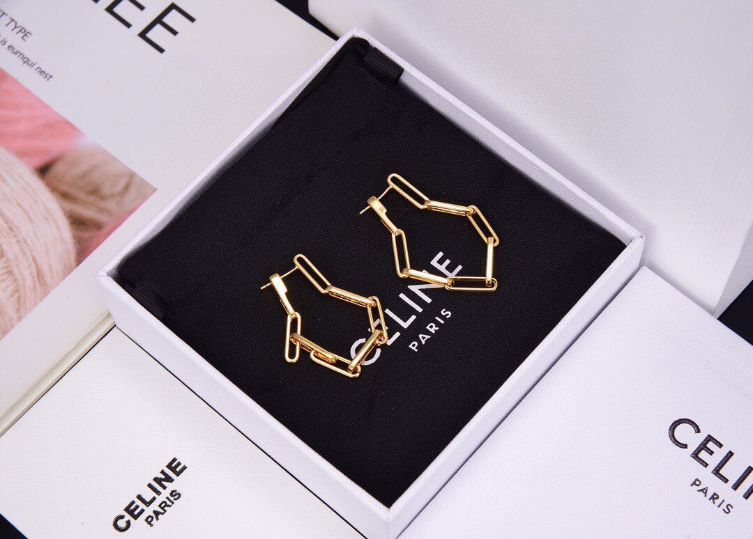 Celine Triomphe Chain Earrings - 18K Yellow Gold