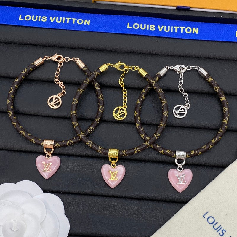 Louis Vuitton Leather Pink Heart Bracelet