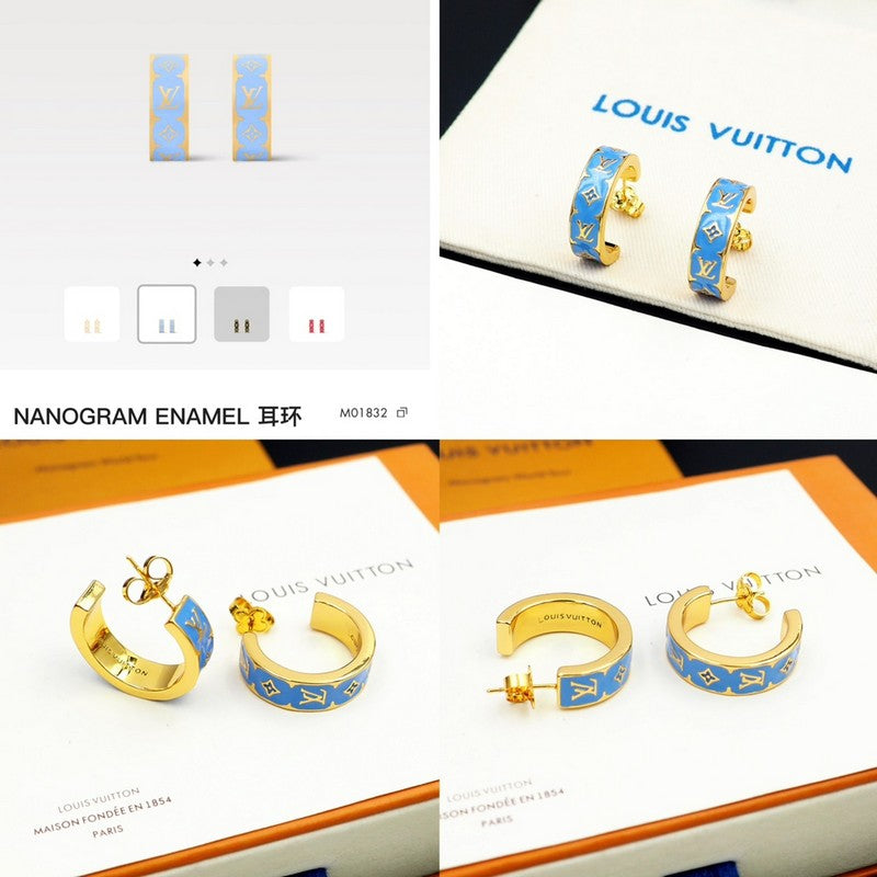 Louis Vuitton Nanogram Enamel Earrings - 18K Yellow Gold