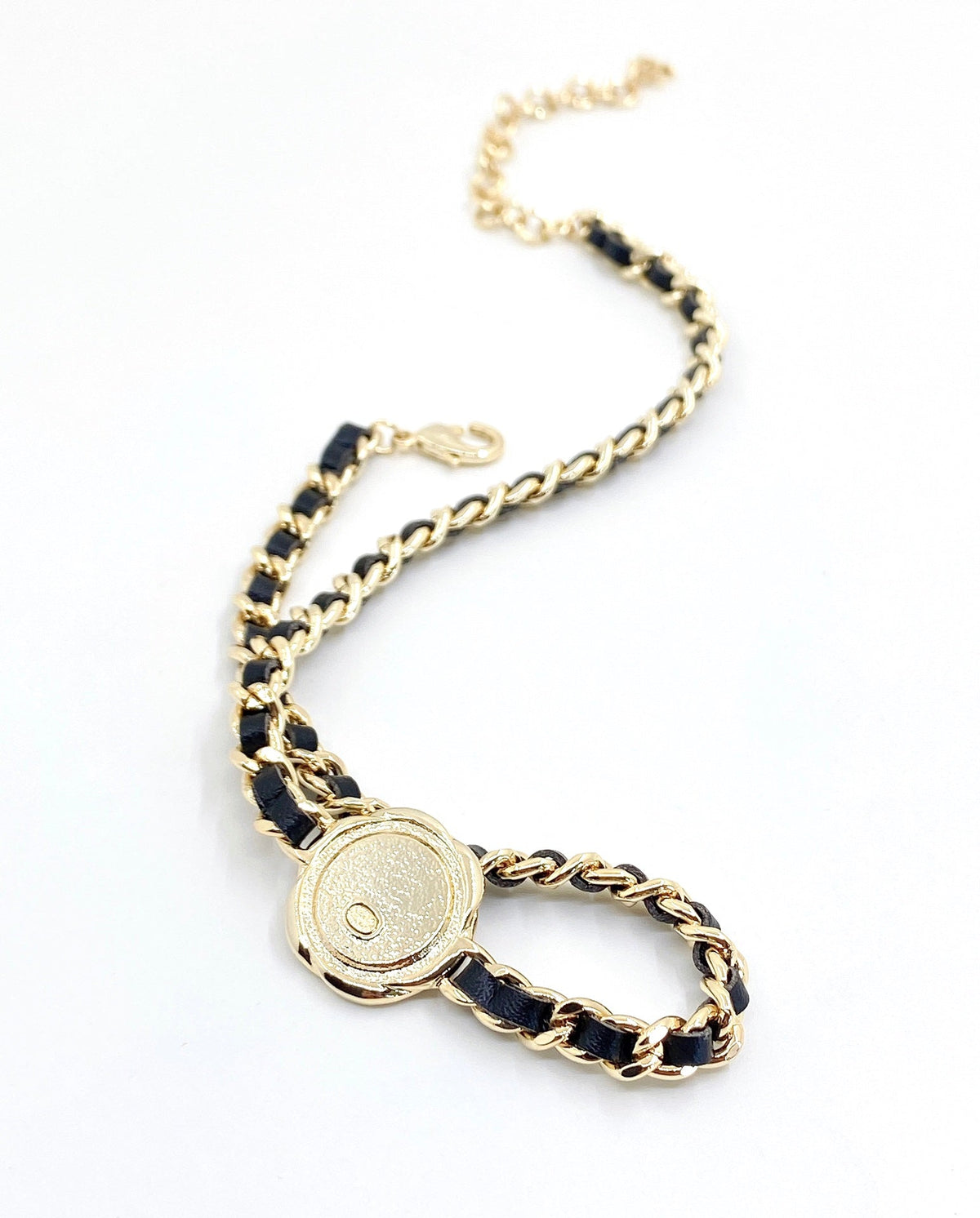 Chanel Rhinestone Leather Choker Necklace