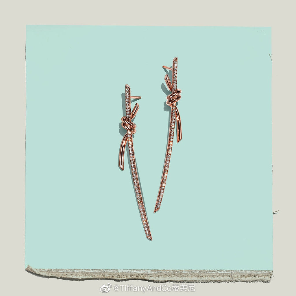 Tiffany Knot Drop Moissanite Earrings - 18K Rose Gold