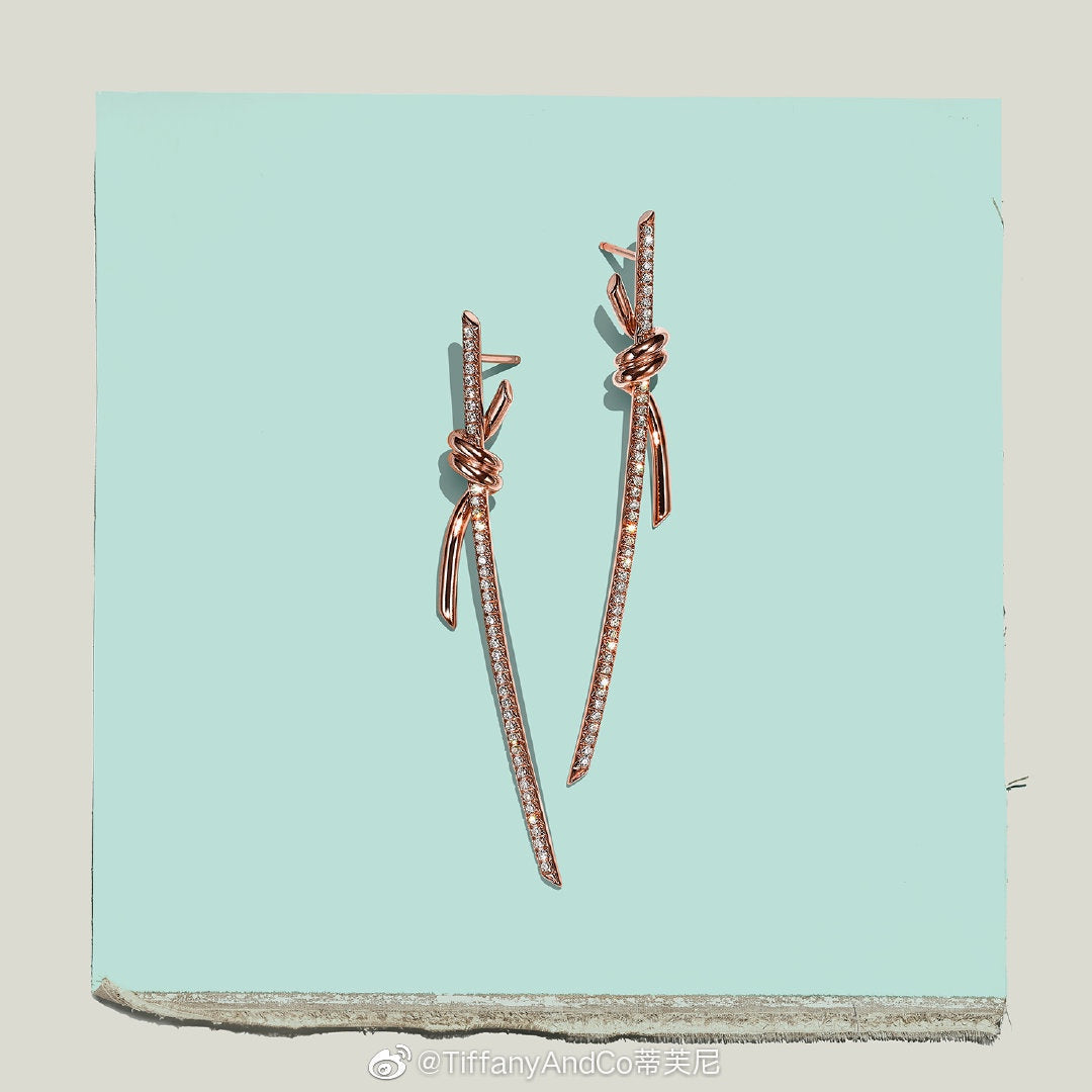 Tiffany Knot Drop Moissanite Earrings - 18K Rose Gold