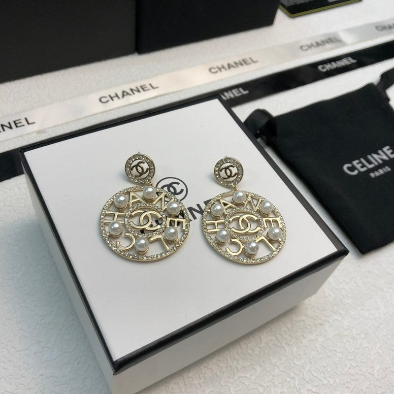 Chanel Circle Pearl Pendant Earrings - 18K Yellow Gold