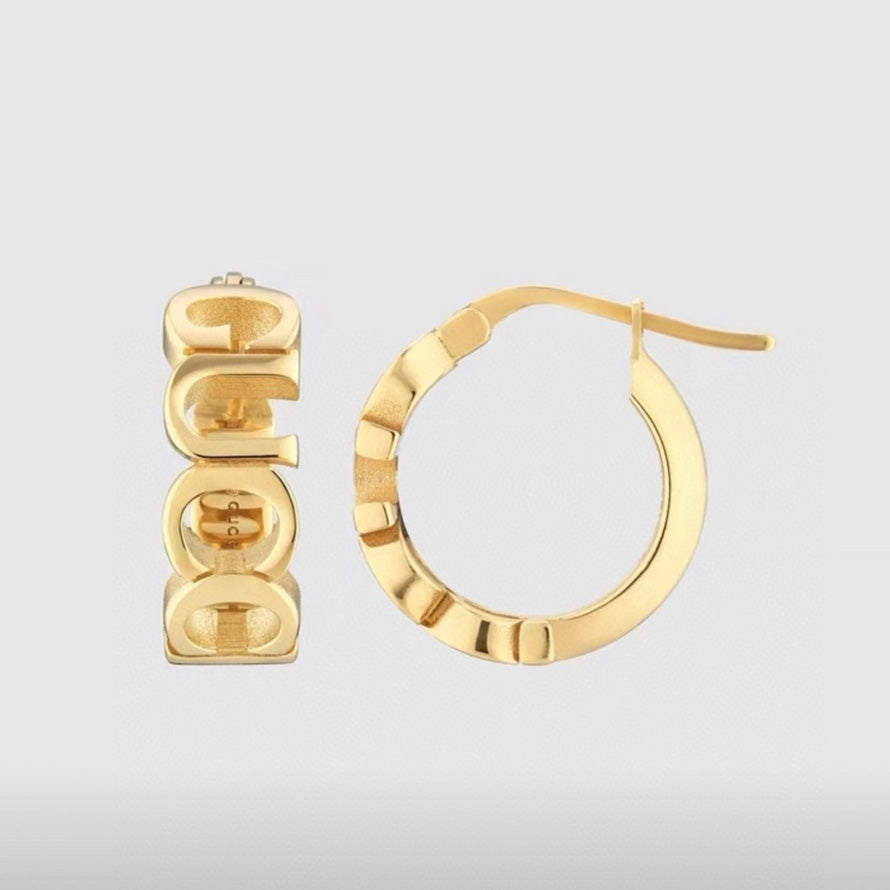 Gucci Double G Script Earrings - 18K Yellow Gold