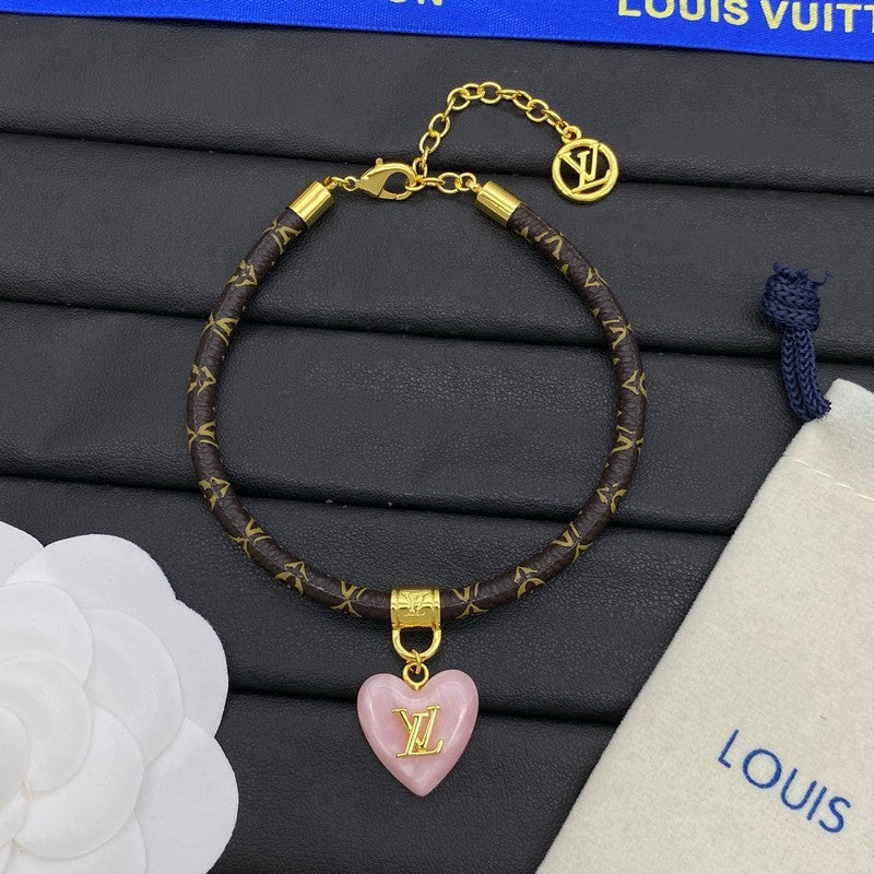 Louis Vuitton Leather Pink Heart Bracelet