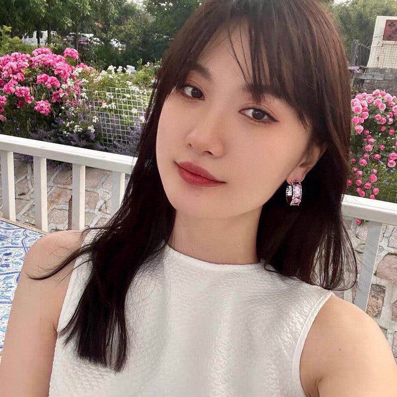 Celine Pink Crystal Earrings - 18K White Gold
