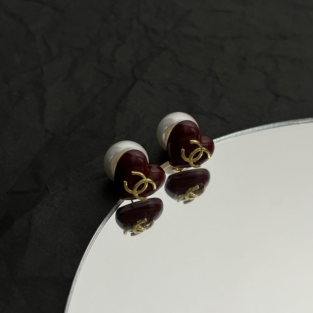 Chanel Red Heart Earrings - 18K Yellow Gold