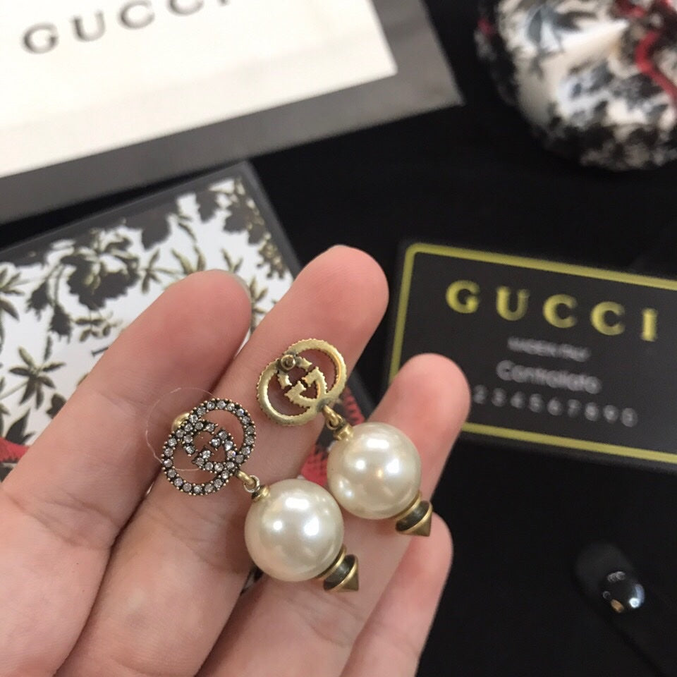 Gucci Double G Pearl Pendant Earrings - 18K Yellow Gold