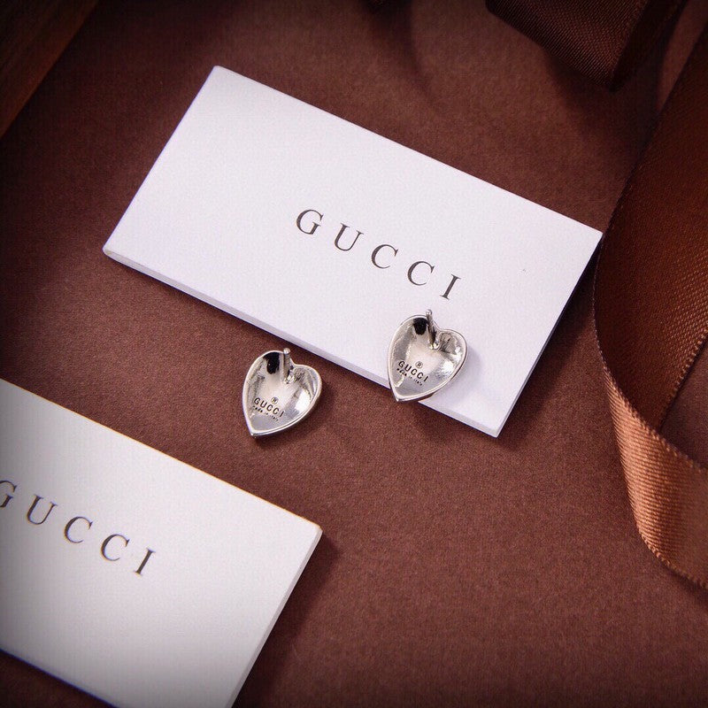 Gucci Double G Blue Heart Earrings - 18K White Gold