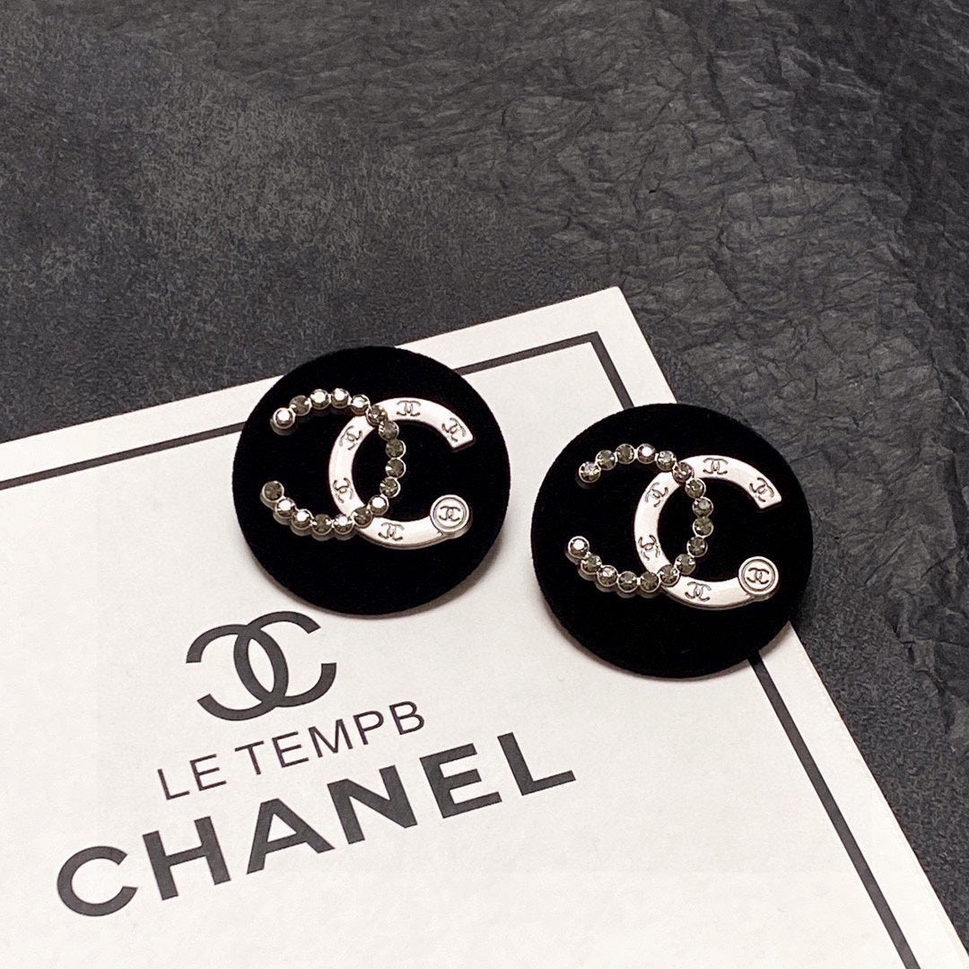 Chanel Black Resin Crystal Earrings - 18K White Gold